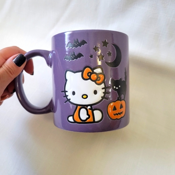 Hello Kitty Halloween Mug with Cute Jack o Lantern, Black Cat & Bats Ceramic - Picture 4 of 9